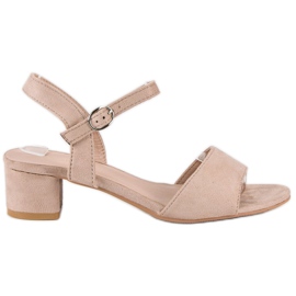 Ideal Shoes Zamszowe sandały na niskim obcasie brązowe