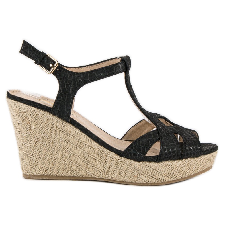 Corina Czarne sandały na koturnie