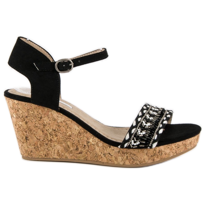 Corina Sandały na korkowej koturnie czarne