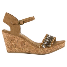 Corina Sandały na korkowej koturnie brązowe