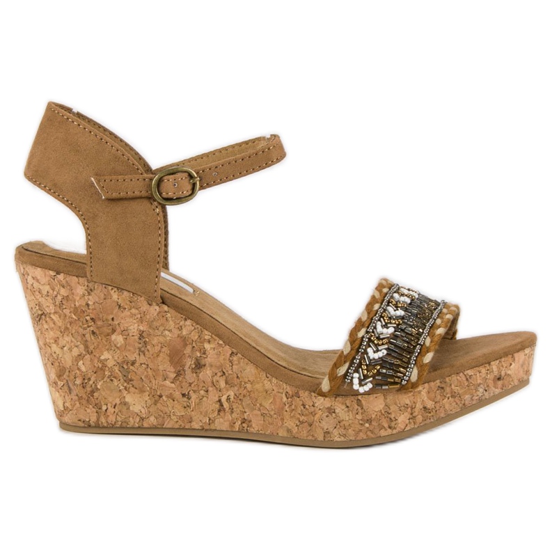 Corina Sandały na korkowej koturnie brązowe