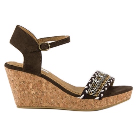 Corina Sandały na korkowej koturnie brązowe