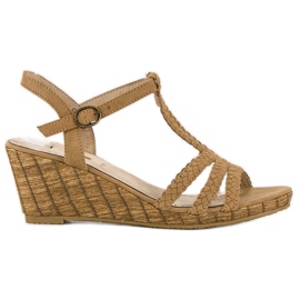 Corina Wygodne sandały na koturnie brązowe