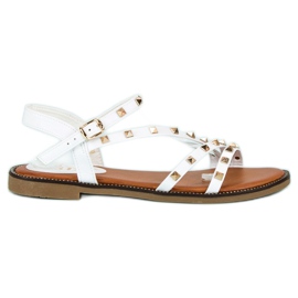 SDS Płaskie Sandały Z Ćwiekami białe