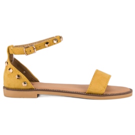 Fashion Zamszowe sandały z ćwiekami żółte