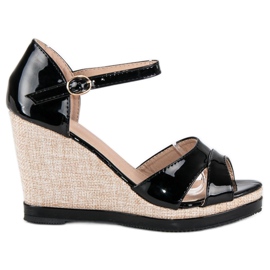 Anesia Paris Lakierowane sandały na koturnie czarne