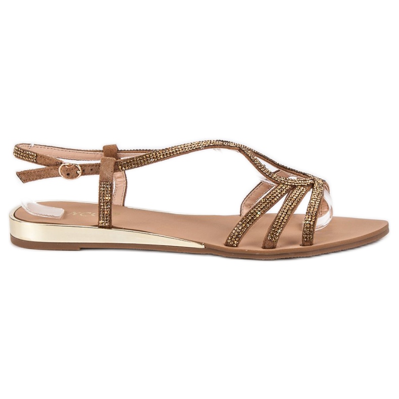 Camelowe ozdobne sandały brązowe