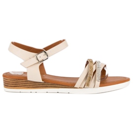 Fama Sandały na niskiej koturnie brązowe