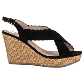 Corina Casualowe sandały na koturnie czarne