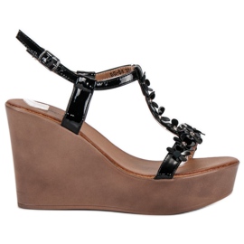 Beauty Girl'S Eleganckie sandały na koturnie czarne