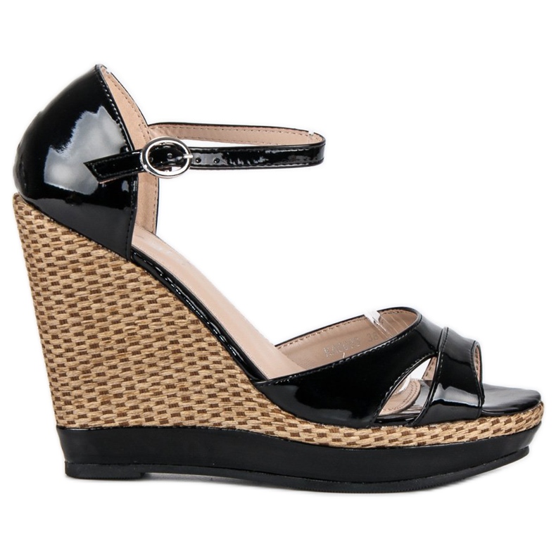 Kayla Czarne lakierowane sandały na koturnie