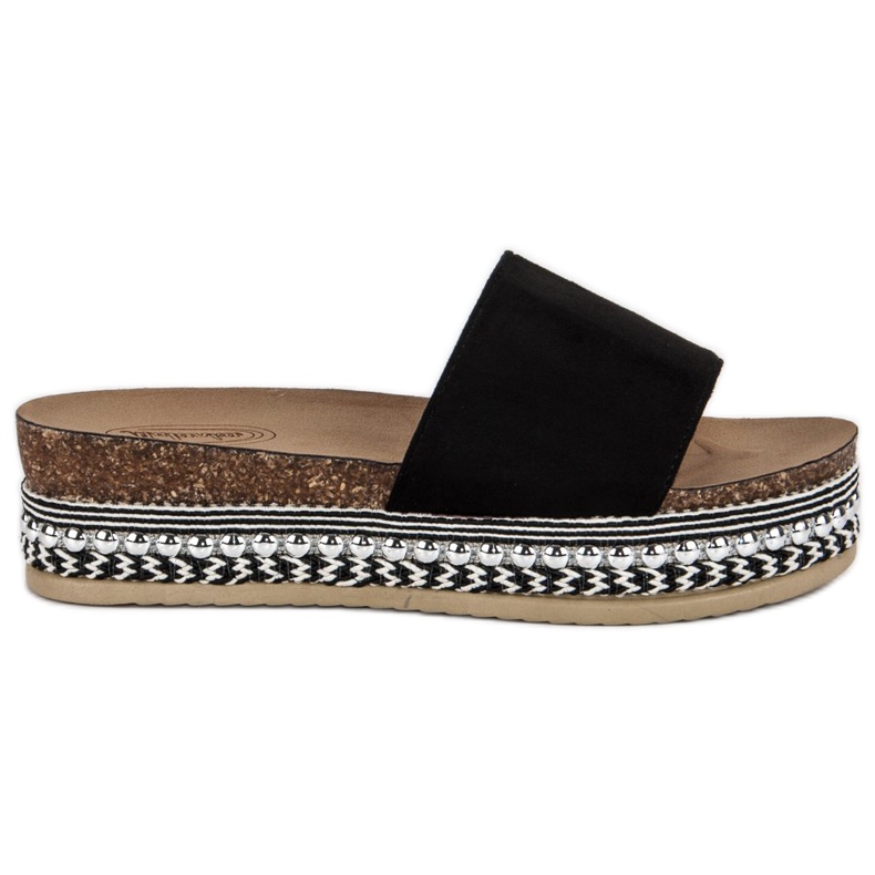 Zamszowe klapki boho czarne