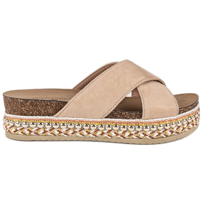 Beżowe klapki na platformie beżowy