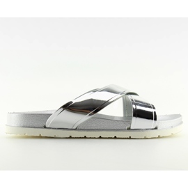 Klapki mirror look srebrne CK46P silver szare