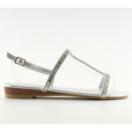 Sandałki z cyrkoniami srebrne 86-C010 silver szare