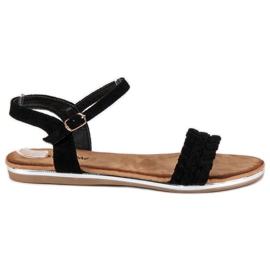 Super Me Zamszowe płaskie sandały czarne