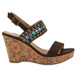 Corina Sandały na korkowej koturnie brązowe