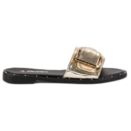 Gogo Złote klapki damskie czarne żółte