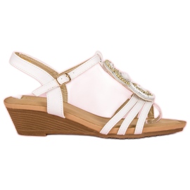 Ch. Creation Eleganckie sandały na niskiej koturnie białe żółte