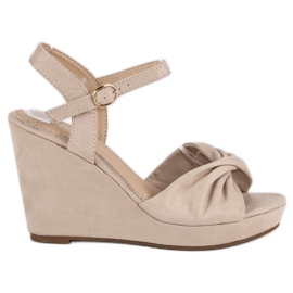 Annalisa Zamszowe sandały na koturnie brązowe