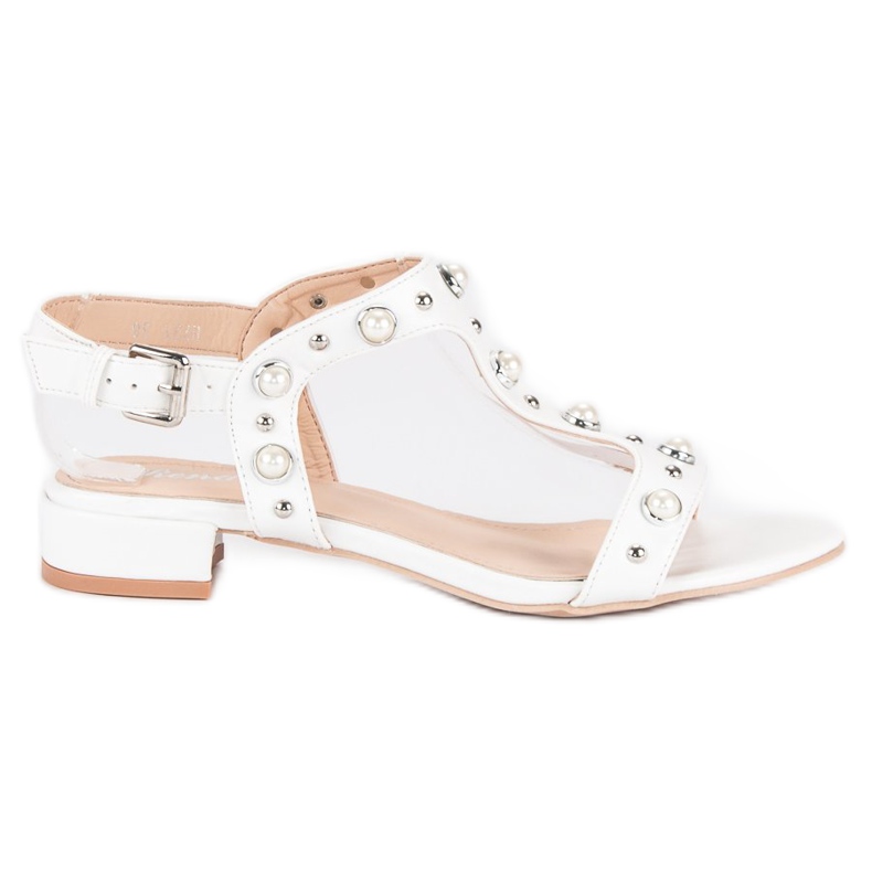 Renda Sandały na obcasie z perełkami białe