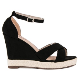 Seastar Zamszowe sandały na koturnie czarne