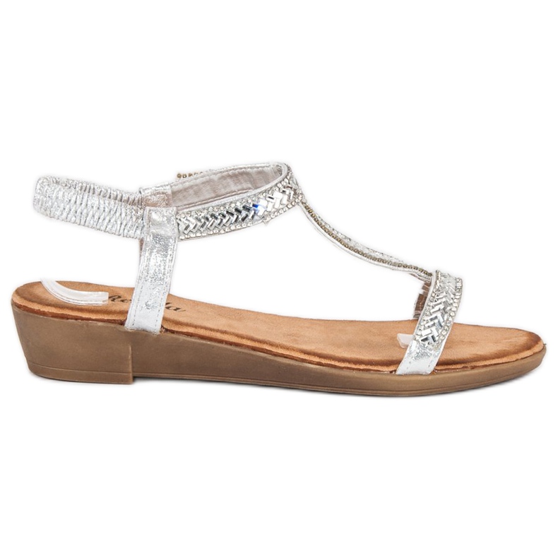 Renda Srebrne sandały z gumką szare