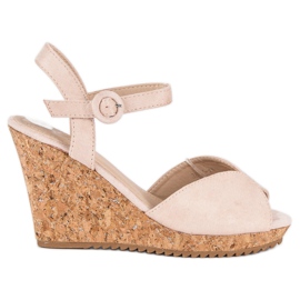 Sandały na korkowej koturnie brązowe