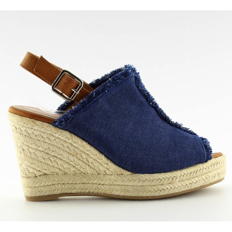 Espadryle na koturnie granatowe LL153 blue brązowe