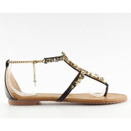 Sandałki japonki z kamieniami czarne D-6526 Black