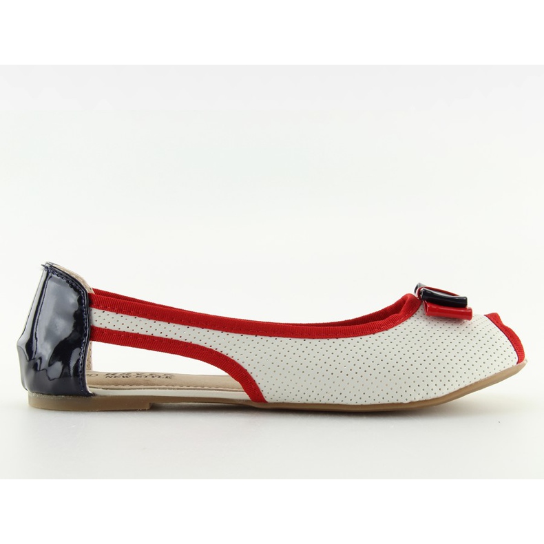 Balerinki open toe białe D314 czerwone