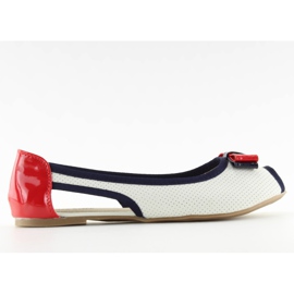 Balerinki D314 WHITE/RED/NAVY białe czerwone