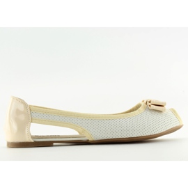 Balerinki open toe białe D314 WHITE/L.BEIGE/L.BEIGE brązowe