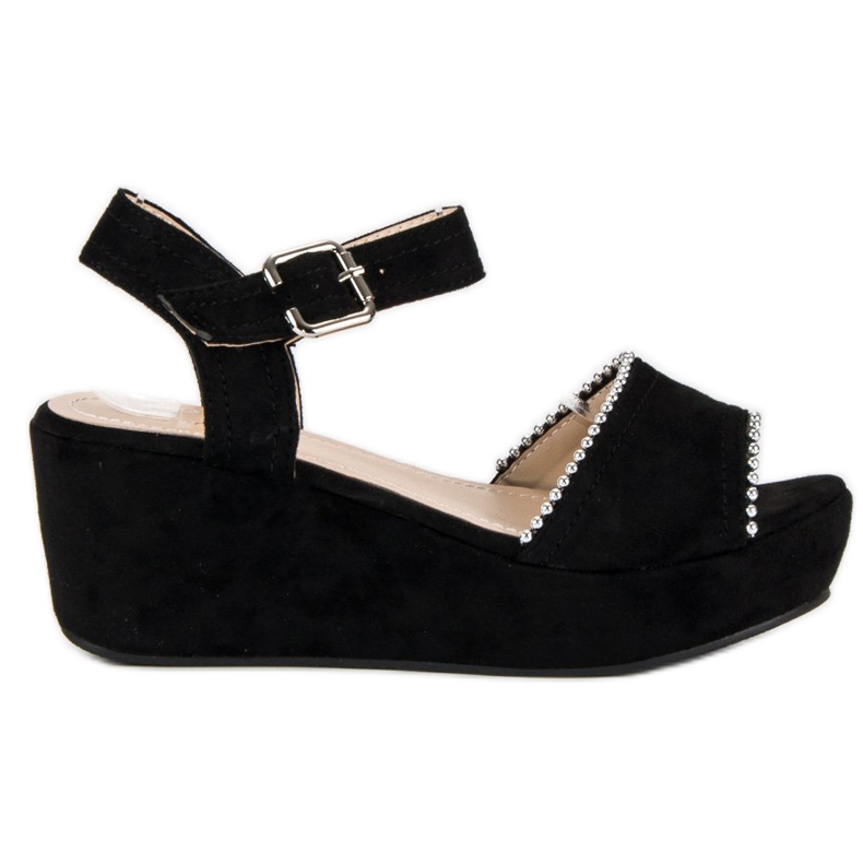 Super Mode Zamszowe koturny czarne