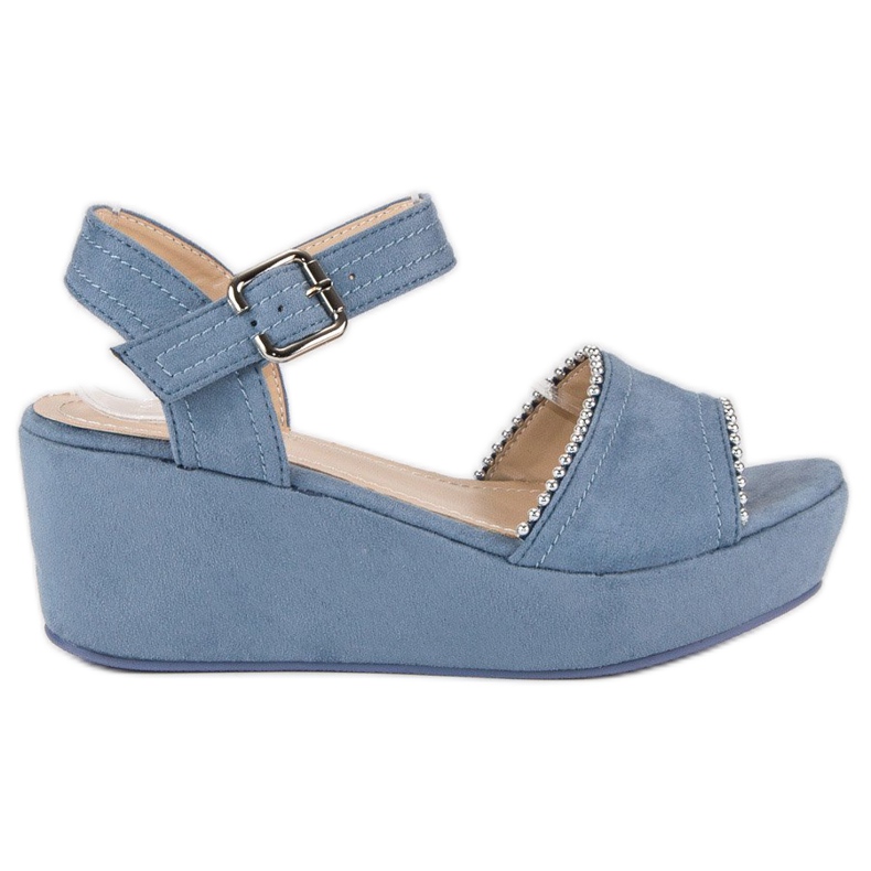 Super Mode Zamszowe koturny niebieskie