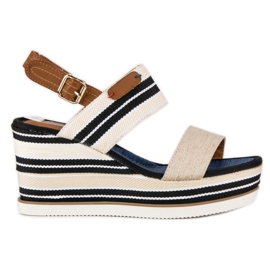 Sandały na koturnie w prążki brązowe