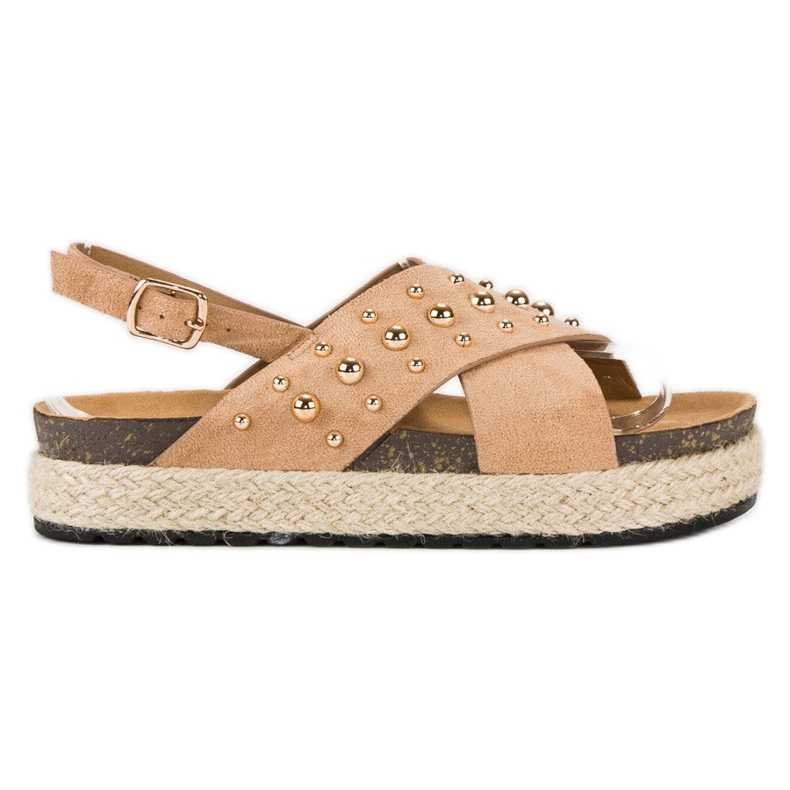 Zamszowe espadryle na platformie brązowe