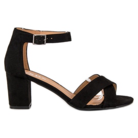 SDS Zamszowe sandały na słupku czarne