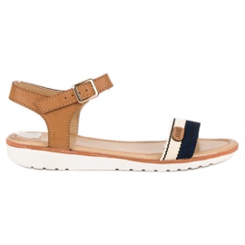 Laura Mode Tekstylne płaskie sandały brązowe