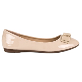 Lakierowane baleriny z kokardą brązowe