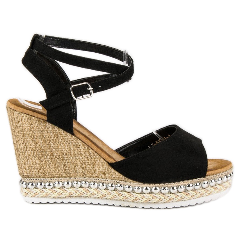 Best Shoes Sandały na koturnie czarne