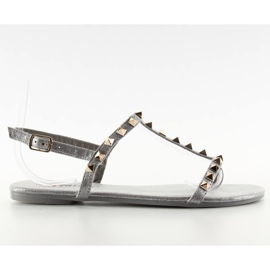 Delikatne sandałki z ćwiekami DD23 grey szare