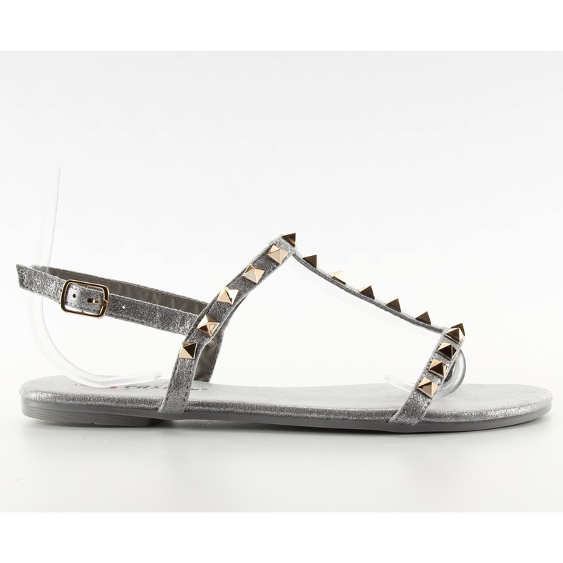 Delikatne sandałki z ćwiekami DD23 grey szare