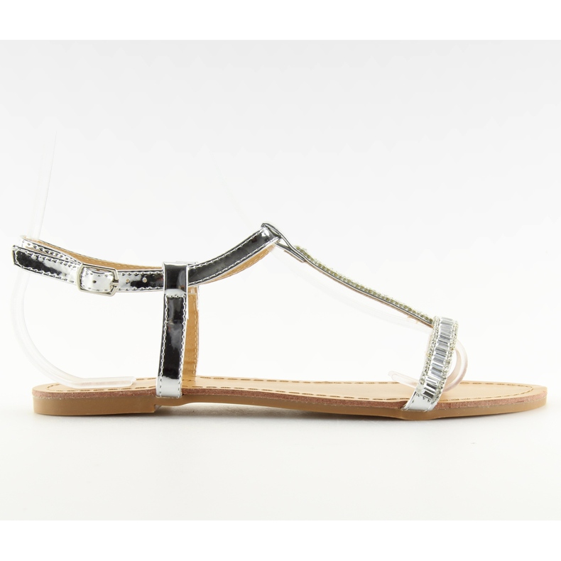 Sandałki z cyrkoniami srebrne SY644 silver szare