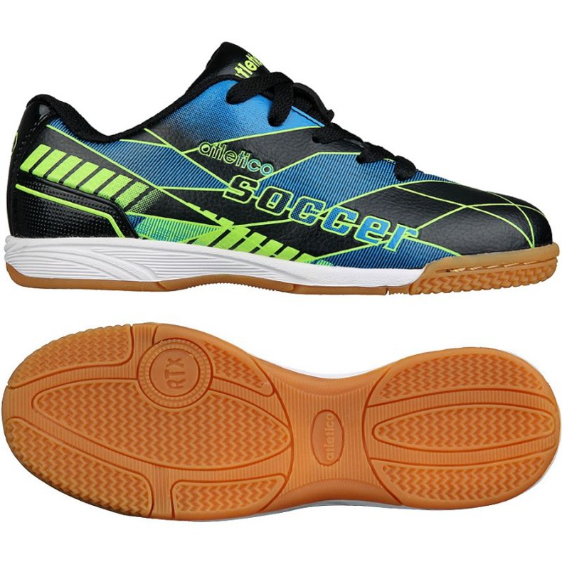 Buty halowe Atletico In Jr 7336 S76637 czarne niebieskie zielone czarne