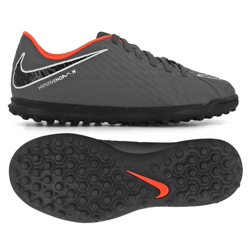 Buty piłkarskie Nike Hypervenom PhantomX 3 Club Tf Jr AH7298-081 szary/srebrny, pomarańczowy, szary/srebrny szare