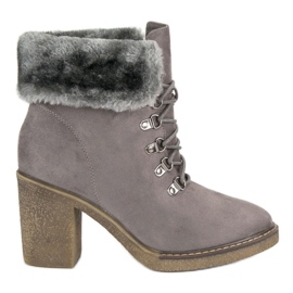 Seastar Sznurowne botki z futerkiem szare