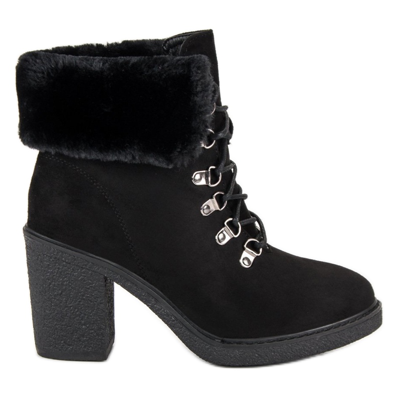 Seastar Sznurowane Botki Z Futerkiem czarne