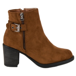 Small Swan Modne botki damskie brązowe