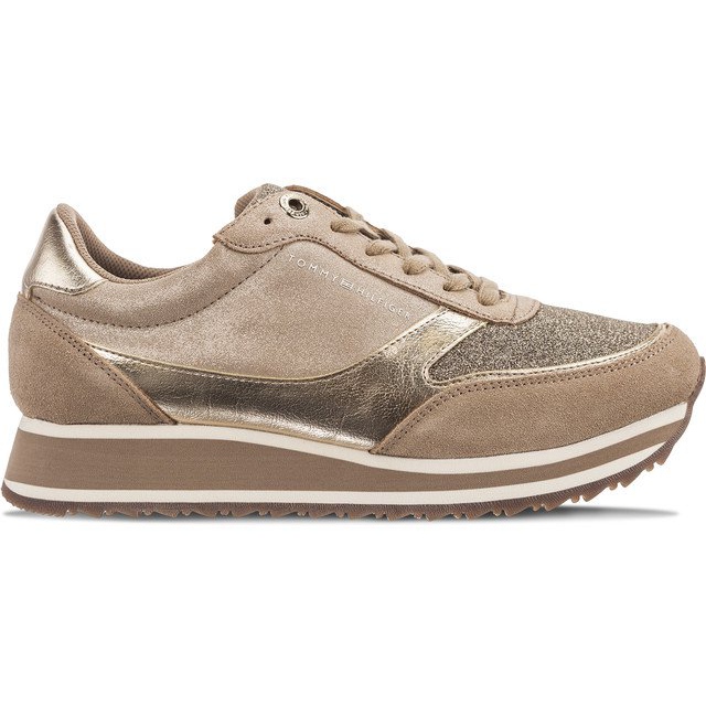Tommy Hilfiger Metallic Retro Runner 099 Dark Taupe brązowe